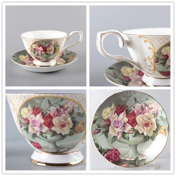 Комплект чаши за чай с рисуван костен Китай в американски стил Офис Луксозна керамична чаша за кафе Пасторална порцеланова чаша с цветя Кафене Подарък за напитки
