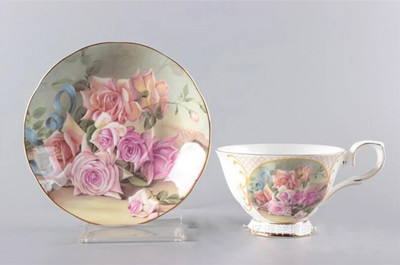 Amerikietiško stiliaus dažytas Bone China arbatos puodelio rinkinys Biuro prabangus keraminis kavos puodelis Pastoracinės gėlės porcelianinis puodelis Kavinė Gėrimų dovana Dovana