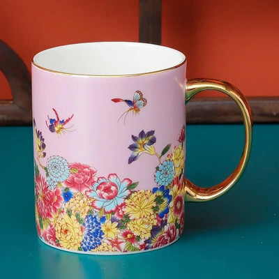 Kiniškas dažytas kaulas Kinijos kavos puodelio lėkštės rinkinys emaliuotas popietės arbatos puodelis su lėkštės šaukštu prabangus keramikinis puodelis vakarėliui