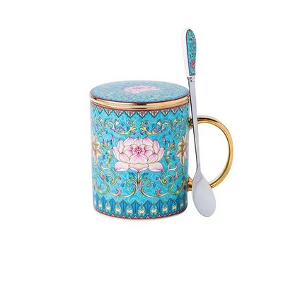 Kiniškas dažytas kaulas Kinijos kavos puodelio lėkštės rinkinys emaliuotas popietės arbatos puodelis su lėkštės šaukštu prabangus keramikinis puodelis vakarėliui