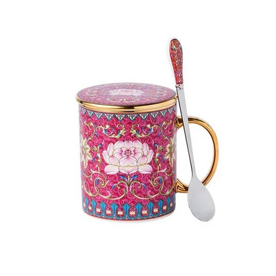 Kiniškas dažytas kaulas Kinijos kavos puodelio lėkštės rinkinys emaliuotas popietės arbatos puodelis su lėkštės šaukštu prabangus keramikinis puodelis vakarėliui