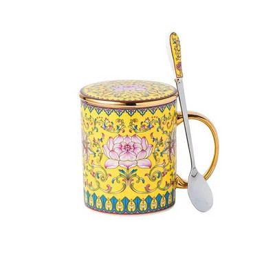 Kiniškas dažytas kaulas Kinijos kavos puodelio lėkštės rinkinys emaliuotas popietės arbatos puodelis su lėkštės šaukštu prabangus keramikinis puodelis vakarėliui