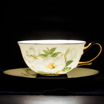 Luxury Bone China Coffee Cup with Poucer Spoon British Porcelain Tea Tumbler ζωγραφισμένο Flower Bird Κεραμική Κούπα Ποτό Δώρο