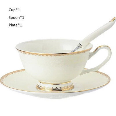 Луксозна чаша за кафе от костен порцелан с лъжичка за чинийка Чаша за чай от британски порцелан, рисувано цвете, птица, керамична чаша за кафе, съдове и прибори, подарък