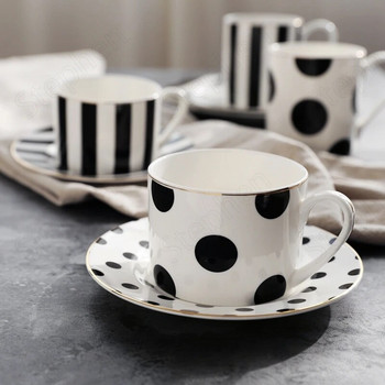 Golden Stroke Polka Dot Stripes Чаши Чаши за кафе Японско модерно изкуство Керамична чиния Следобеден чай Сервии Настолни чаши за вода