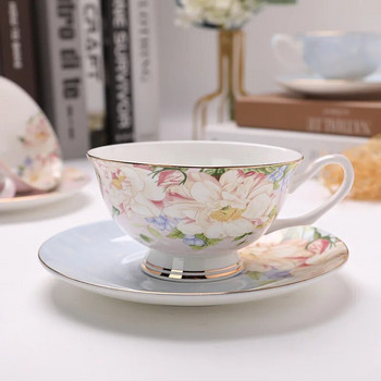 Комплект чаши за кафе от английски костен Китай, Сервиз за следобеден чай с креативен печат, Керамични обикновени чаши за чай в домакинството