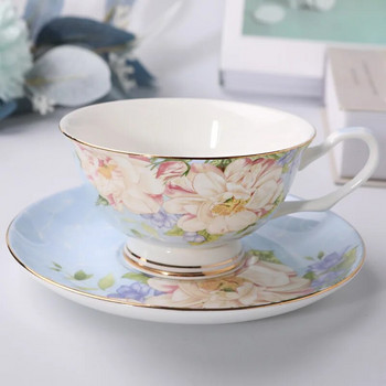 Комплект чаши за кафе от английски костен Китай, Сервиз за следобеден чай с креативен печат, Керамични обикновени чаши за чай в домакинството
