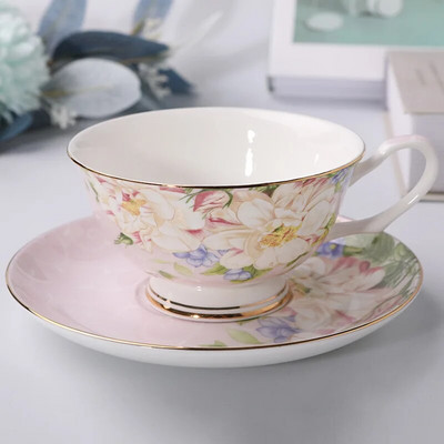 Angliškos „Bone China“ kavos puodelių rinkinys, kūrybiškos spausdinimo popietės arbatos rinkinys, keraminiai paprasti buitiniai arbatos puodeliai