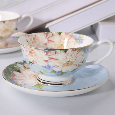 Angliškos „Bone China“ kavos puodelių rinkinys, kūrybiškos spausdinimo popietės arbatos rinkinys, keraminiai paprasti buitiniai arbatos puodeliai