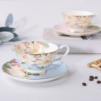 Angliškos „Bone China“ kavos puodelių rinkinys, kūrybiškos spausdinimo popietės arbatos rinkinys, keraminiai paprasti buitiniai arbatos puodeliai