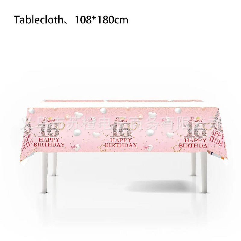 Ružičasti balon dijamant Jednokratno posuđe za rođendan Djevojčice 16-godišnjakinje Salvete za rođendan Tanjuri Sretan 16. rođendan Pribor za zabavu