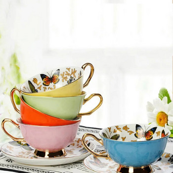 Висококачествени чаши за кафе от костен порцелан Винтидж керамични чаши Усъвършенствани комплекти чаши за чай и чинийки с глазура Луксозни подаръци