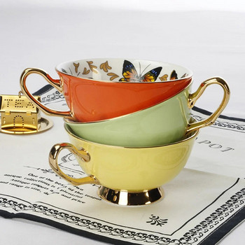 Висококачествени чаши за кафе от костен порцелан Винтидж керамични чаши Усъвършенствани комплекти чаши за чай и чинийки с глазура Луксозни подаръци