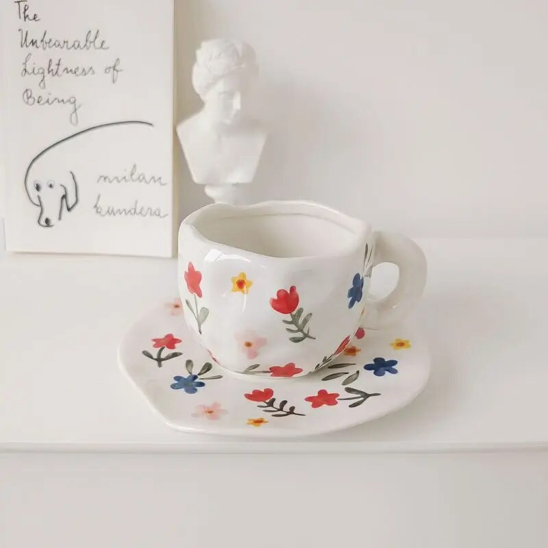 INS High Beauty Овесена чаша Чаша за закуска Чаша за закуска, устойчива на висока температура, чаша за мляко с микровълнова печка, фрагментирана чиния за чаша с цветя