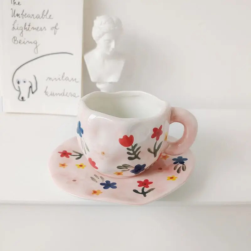 INS High Beauty Овесена чаша Чаша за закуска Чаша за закуска, устойчива на висока температура, чаша за мляко с микровълнова печка, фрагментирана чиния за чаша с цветя