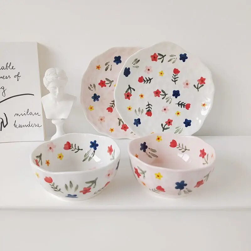 INS High Beauty Овесена чаша Чаша за закуска Чаша за закуска, устойчива на висока температура, чаша за мляко с микровълнова печка, фрагментирана чиния за чаша с цветя