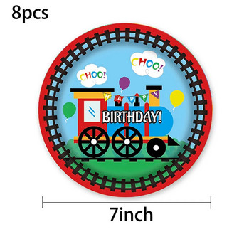 Карикатура Влак Транспорт Тема Комплект прибори за хранене Консумативи за рожден ден Балон Декорация на торта Банер Baby Shower Kid Boy Gifts
