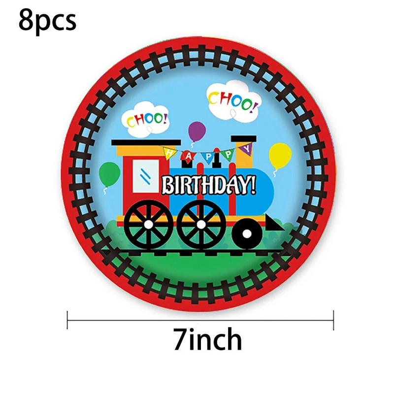 Tematski prijevoz vlakom Set posuđa Potrepštine za rođendanske zabave Balon Dekoracija torte Banner Baby Shower Kid Boy Darovi