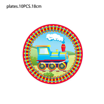 Vonattéma Születésnapi Díszek Party Eldobható Evőeszközök Papírszalvéták Csészék Tányérok Banner Abrosz Szalma