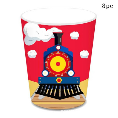 8db Train Headstock Party Theme Eldobható étkészlet Játék autós papírtányérok Szalvéták Boldog gyerekek születésnapját Parti kellékek Fiúk kedvence