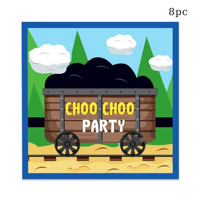 8db Train Headstock Party Theme Eldobható étkészlet Játék autós papírtányérok Szalvéták Boldog gyerekek születésnapját Parti kellékek Fiúk kedvence