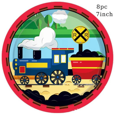 8db Train Headstock Party Theme Eldobható étkészlet Játék autós papírtányérok Szalvéták Boldog gyerekek születésnapját Parti kellékek Fiúk kedvence