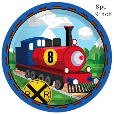 8db Train Headstock Party Theme Eldobható étkészlet Játék autós papírtányérok Szalvéták Boldog gyerekek születésnapját Parti kellékek Fiúk kedvence