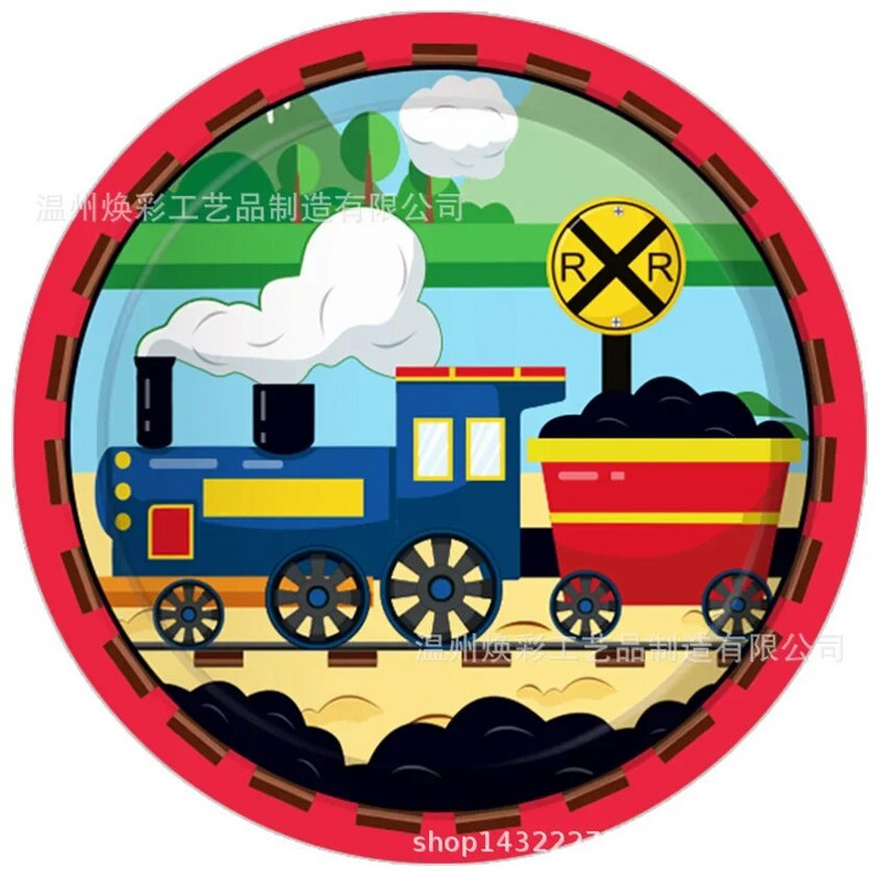 8db Train Headstock Party Theme Eldobható étkészlet Játék autós papírtányérok Szalvéták Boldog gyerekek születésnapját Parti kellékek Fiúk kedvence