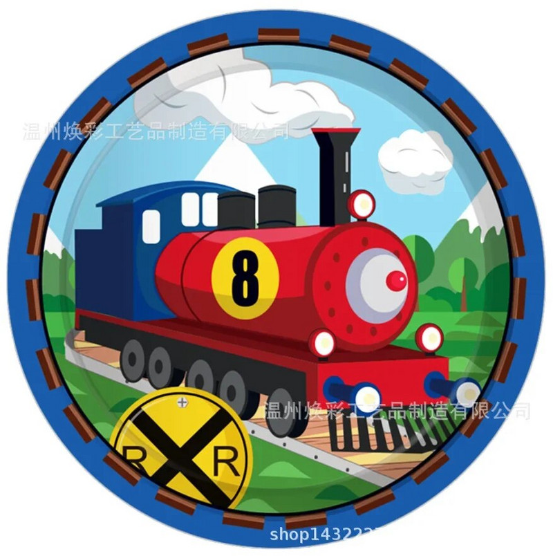 8db Train Headstock Party Theme Eldobható étkészlet Játék autós papírtányérok Szalvéták Boldog gyerekek születésnapját Parti kellékek Fiúk kedvence