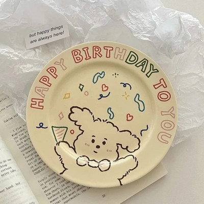 Koreai Ins kerámia bögre Kawaii kiskutya Boldog születésnapot Kávéscsészék és csészealjak Aranyos állat Kutya tányérok Cafe Desszerttál Ajándék