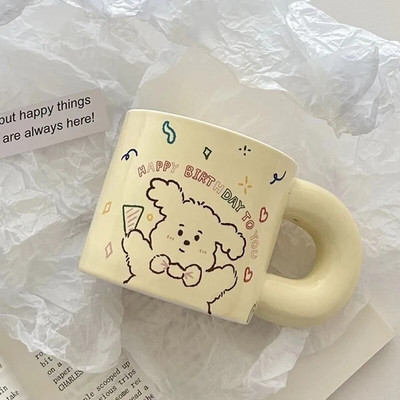 Koreai Ins kerámia bögre Kawaii kiskutya Boldog születésnapot Kávéscsészék és csészealjak Aranyos állat Kutya tányérok Cafe Desszerttál Ajándék