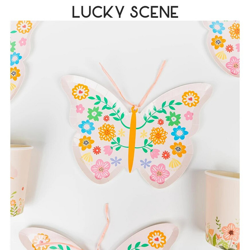 Farfurii din hârtie în formă de fluture, cești, seturi de șervețele cu petrecere decorativă ușoară de unică folosință, petrecere de aniversare și petrecere de nuntă S01100
