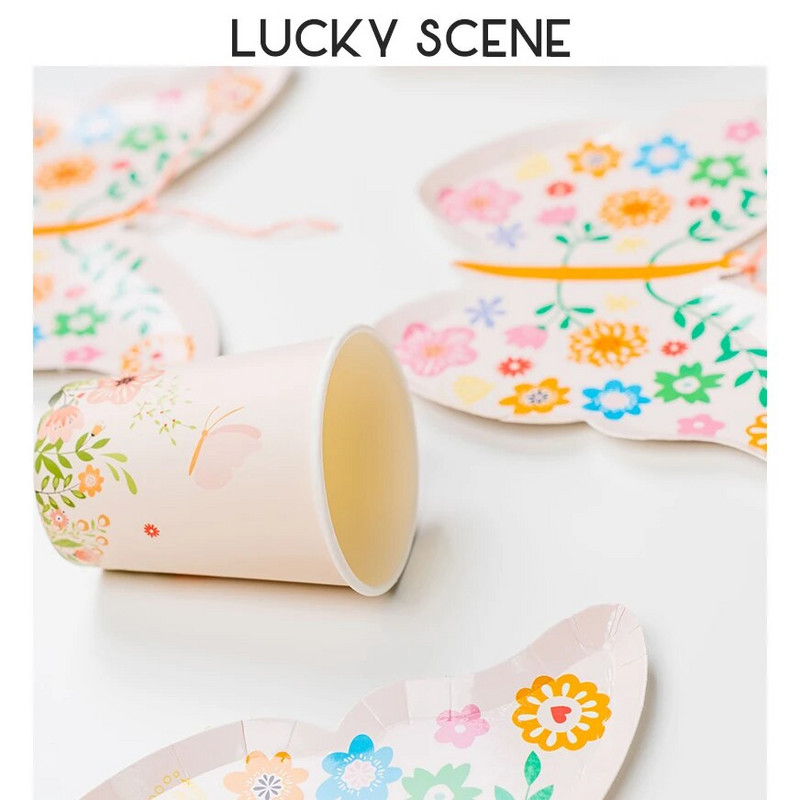 Farfurii din hârtie în formă de fluture, cești, seturi de șervețele cu petrecere decorativă ușoară de unică folosință, petrecere de aniversare și petrecere de nuntă S01100