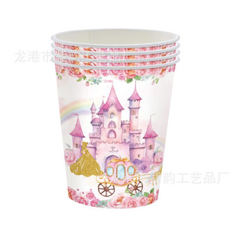 Pink Princess Castle Комплект прибори за хранене Десертни чинии Чаши маса Balloon Banner Любими момичета Рожден ден Възрастни Сватбена декорация