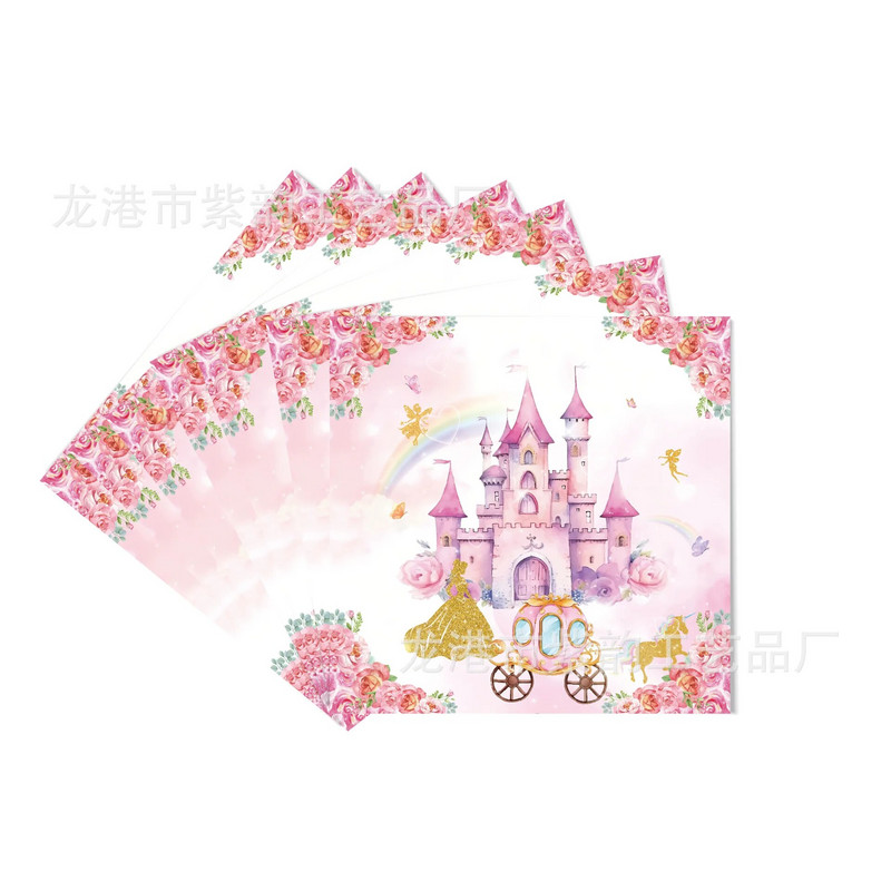 Pink Princess Castle Set posuđa Tanjuri za desert Šalice stolnjak Balon Banner Omiljeni rođendanski ukrasi za vjenčanje odraslih