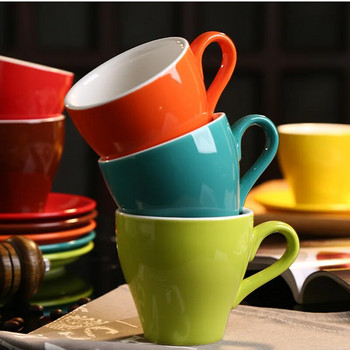 Комплект чаши и чинийки с широко гърло, керамична цветна глазура, чаша с гирлянди за състезания, чаша за лате, чаша за кафе, лале, 280 ml