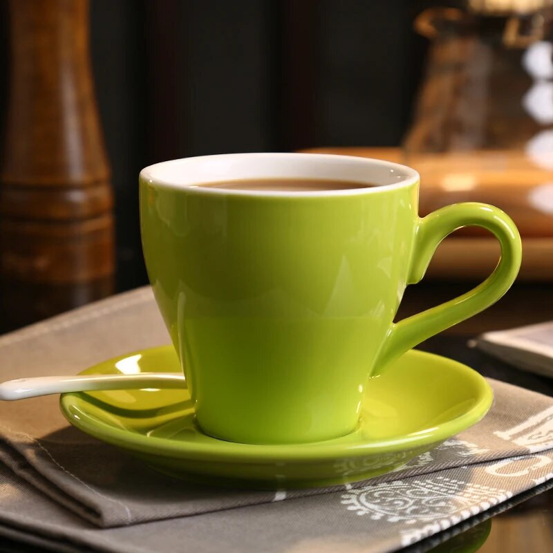 Комплект чаши и чинийки с широко гърло, керамична цветна глазура, чаша с гирлянди за състезания, чаша за лате, чаша за кафе, лале, 280 ml