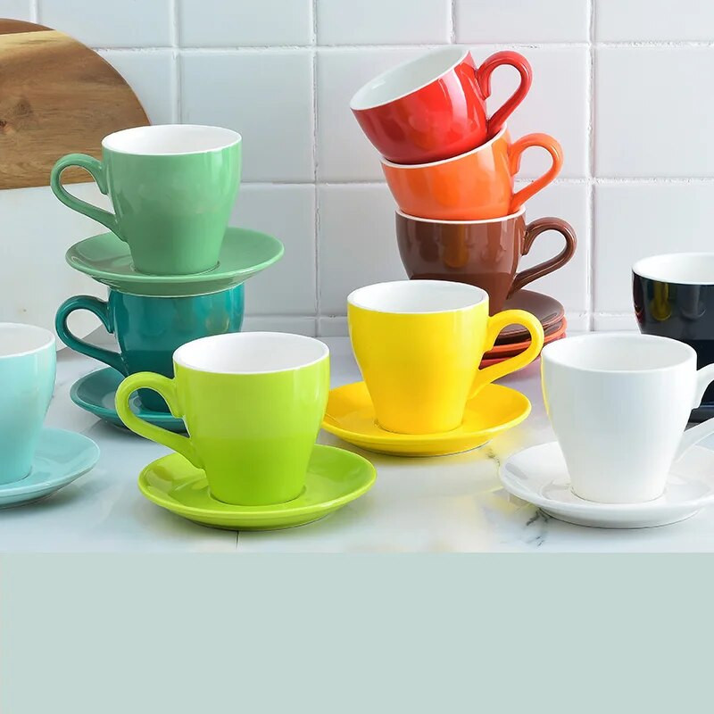 Комплект чаши и чинийки с широко гърло, керамична цветна глазура, чаша с гирлянди за състезания, чаша за лате, чаша за кафе, лале, 280 ml