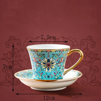 Ķīniešu stila emaljas krāsas kafijas krūzes trauku komplekts Retro Court Style Gold Stroke keramikas tējas tase Augstas kvalitātes kafejnīcas dzērienu krūze, dāvana