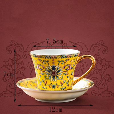 Ķīniešu stila emaljas krāsas kafijas krūzes trauku komplekts Retro Court Style Gold Stroke keramikas tējas tase Augstas kvalitātes kafejnīcas dzērienu krūze, dāvana