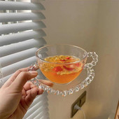 Mini Espresso puodelis Stiklinė Lėkštė Meilė Stiklinė Mergaitė Širdelė Paprasta Gėlė Arbatos Puodelis Romantiškas europietiškas gėrimų indai Prabangūs stikliniai puodeliai Indas