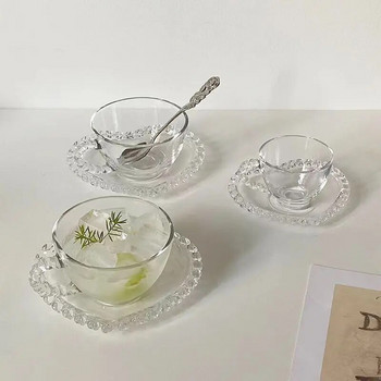 Мини чаша за еспресо, стъклена чинийка, любов, стъклено момиче, сърце, обикновено цвете, чаша за чай, романтична европейска посуда за напитки, луксозни стъклени чаши, чиния