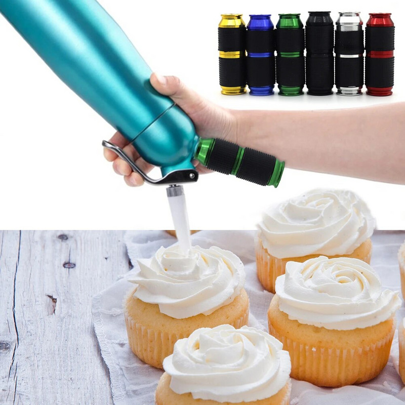 1 vnt. nešiojamas plaktos grietinėlės krekingo dozatorius, mini guminė rankena, saugus dujų balionėlio balionėlis grietinėlės plakimui virtuvės desertų įrankiai