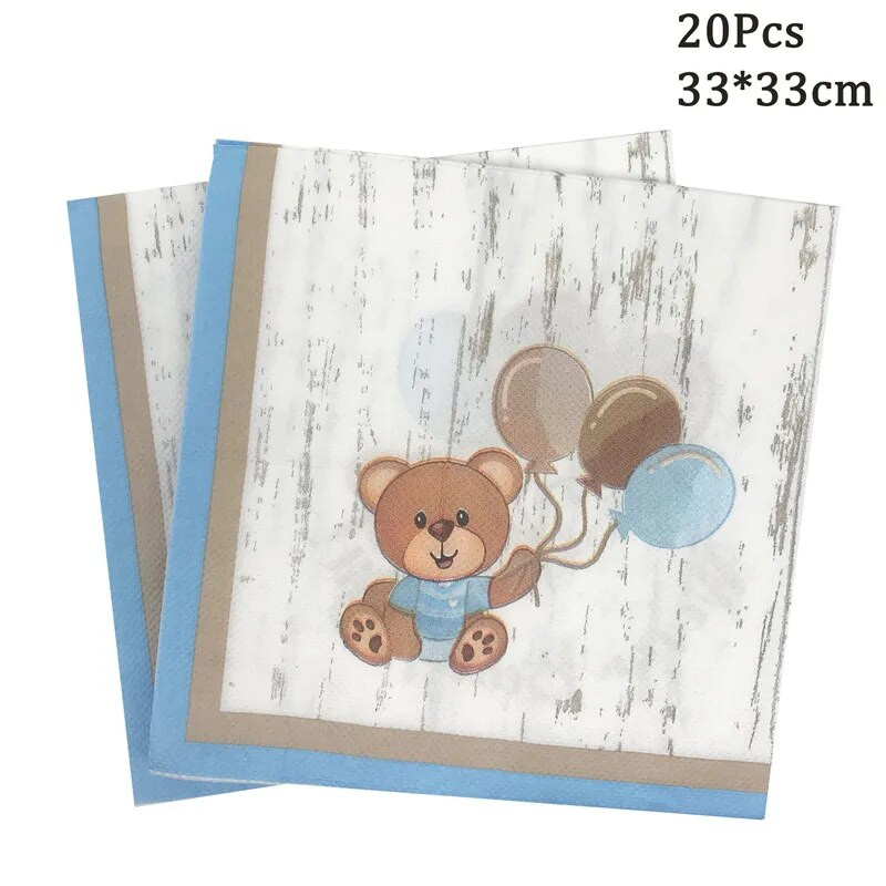 10kom uzoraka Slatki mali medo Papirnati tanjuri Šalice Salvete Jednokratno posuđe za djecu Sretan rođendan Pribor za tuširanje djeteta