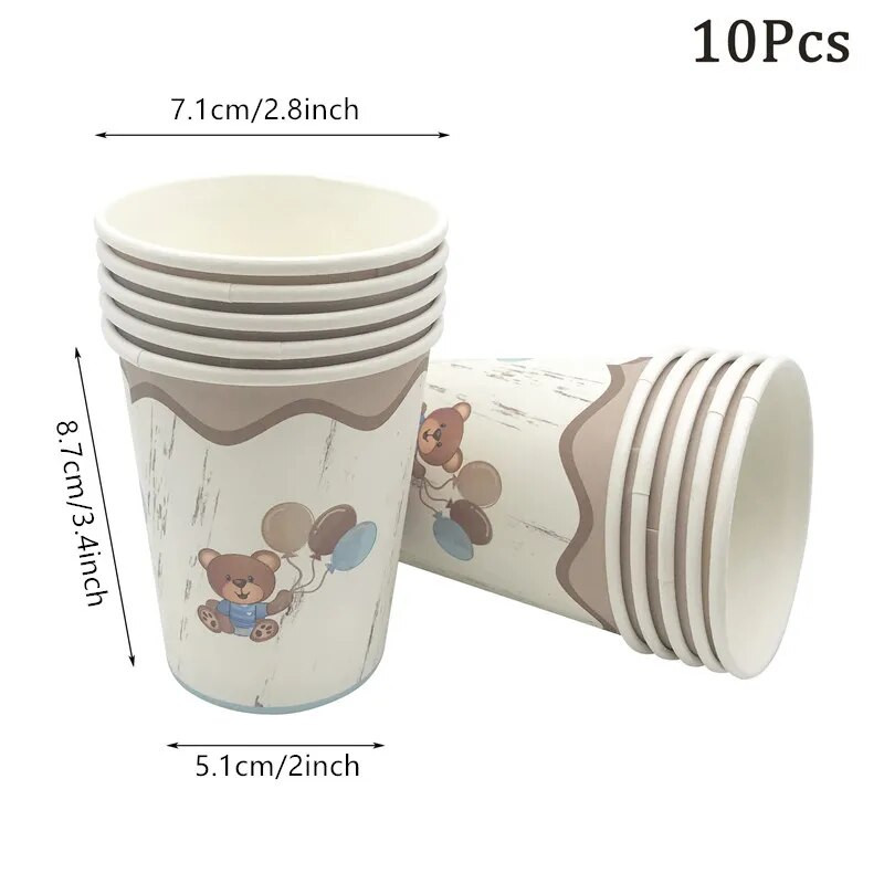 10kom uzoraka Slatki mali medo Papirnati tanjuri Šalice Salvete Jednokratno posuđe za djecu Sretan rođendan Pribor za tuširanje djeteta