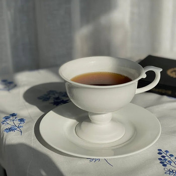 Европейска керамична чаша с високо стъпало чисто бяла английска чаша за следобеден чай чиния костен порцелан чиния за кафе чаша чиния кафене чаша