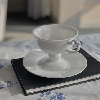 Ευρωπαϊκό κεραμικό φλιτζάνι ψηλού ποδιού καθαρό λευκό αγγλικό απογευματινό φλιτζάνι τσαγιού πιάτο κόκκαλο φλιτζάνι καφέ πιάτο φλιτζάνι καφέ