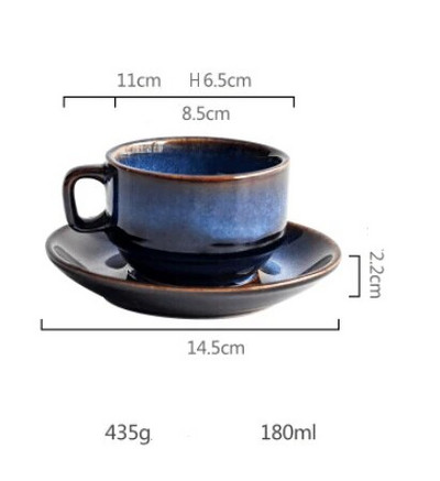 KINGLANG Керамична чаша за кафе и комплект чинийки креативна чаша за закуска следобеден чай Японски стил прости ретро сини прибори