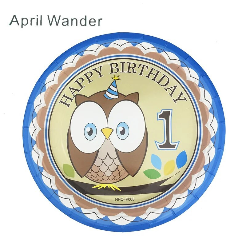 Prekrasna sova Tanjuri za zabavu Slamke Šalica Zastavica Puhanje zmaj sova Jednokratno posuđe za djecu Potrepštine za sretan rođendan