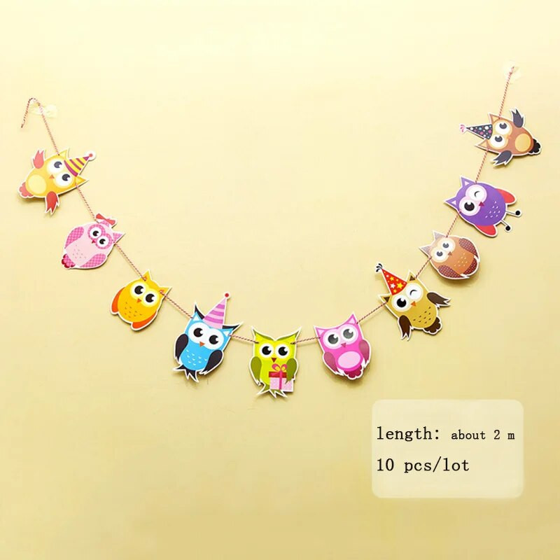 Prekrasna sova Tanjuri za zabavu Slamke Šalica Zastavica Puhanje zmaj sova Jednokratno posuđe za djecu Potrepštine za sretan rođendan